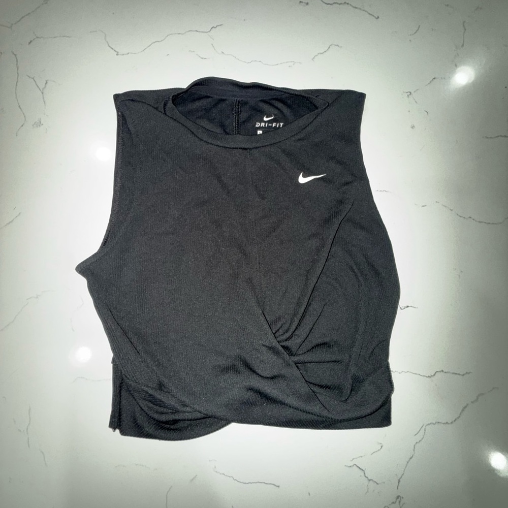 Nike Black Asymmetrical Crop Muscle Tee